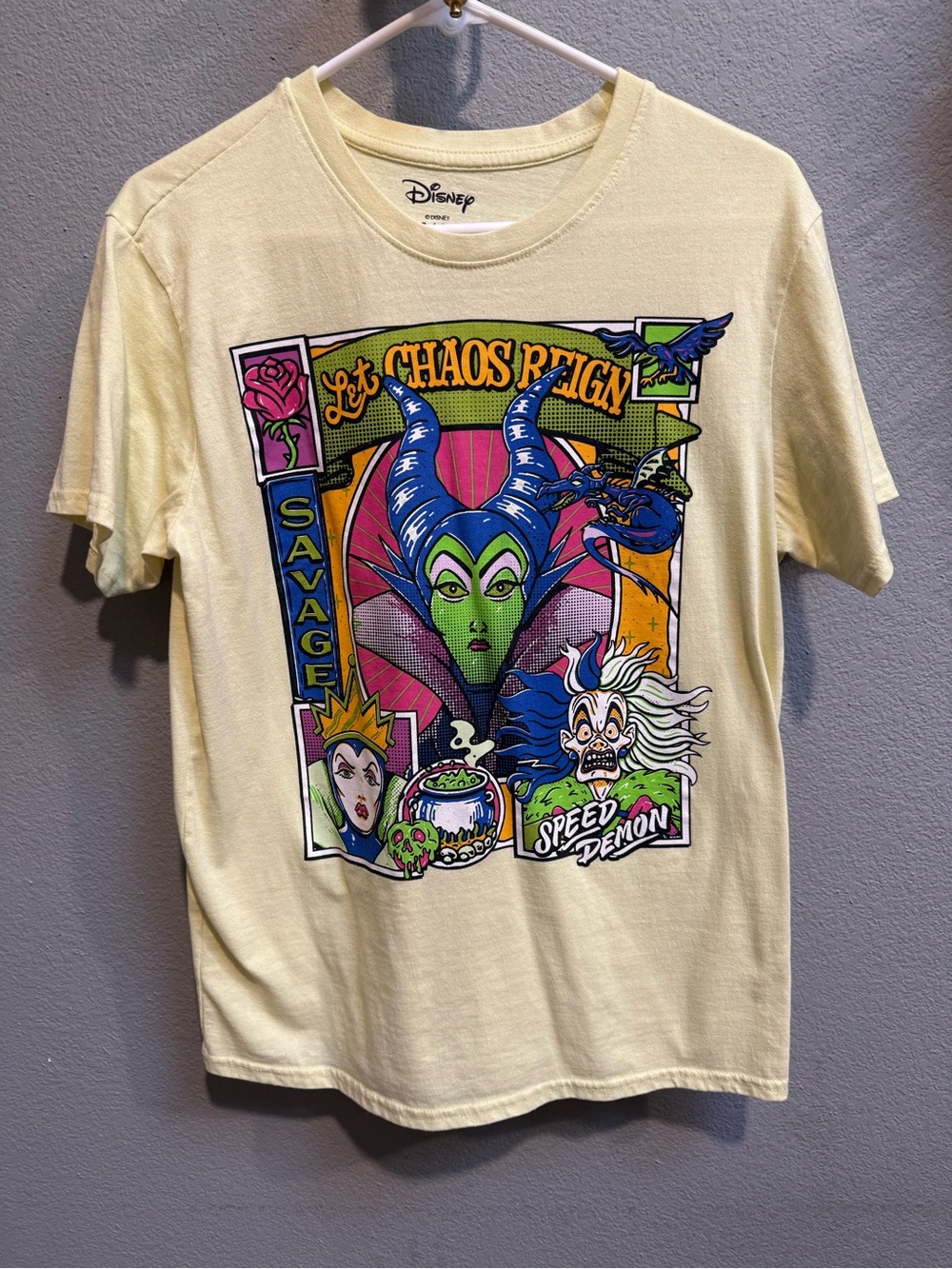 Disney Yellow Maleficent Graphic Tee with Multicolor Print